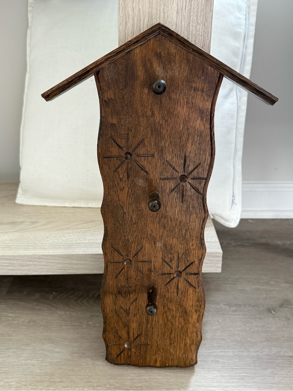 Vintage German House Wall Hook Rail Starburst Design Wood Whimsical Cottagecore